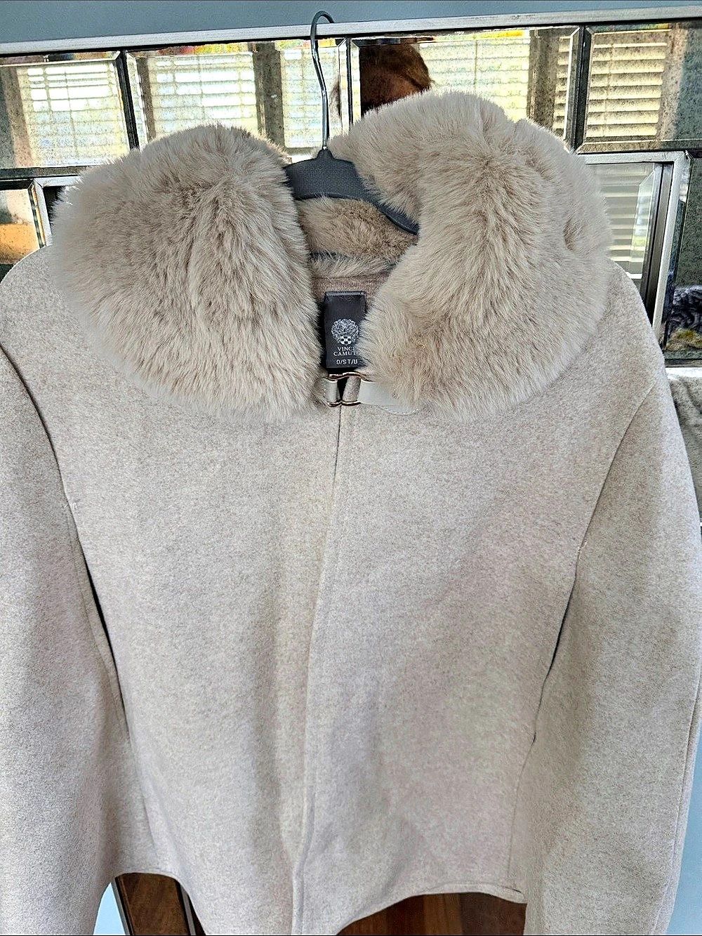 Vince Camuto Faux Fur Collar Cape Coat Cream